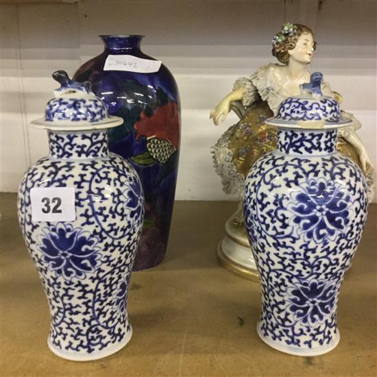 Pair vases, another & figure